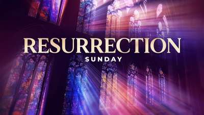 Stained Glass Scene Resurrection Sunday